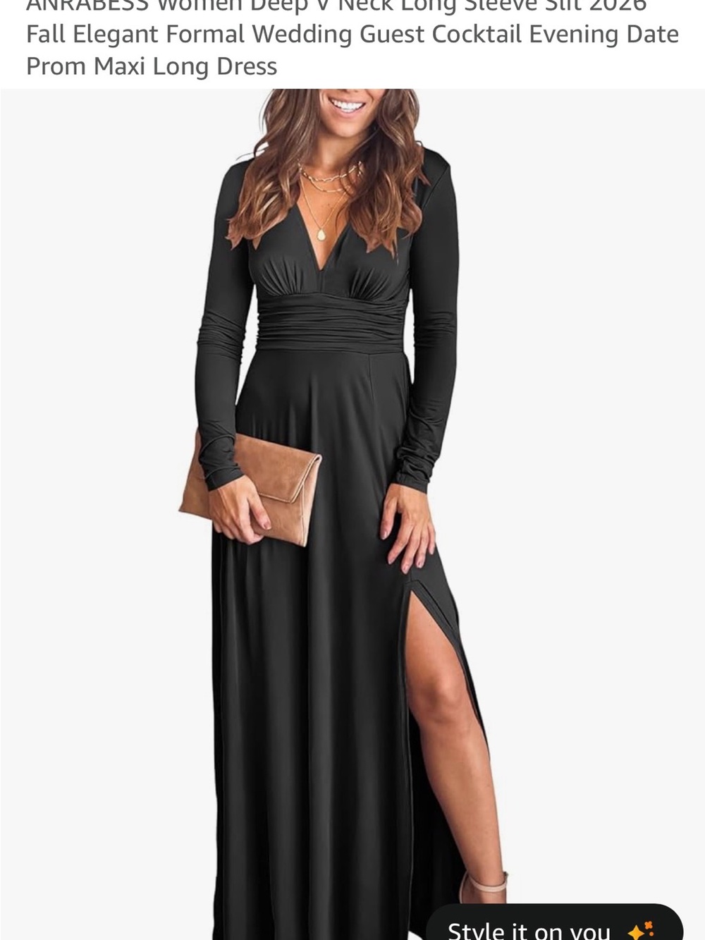 Black Long Sleeve Deep V Maxi Dress